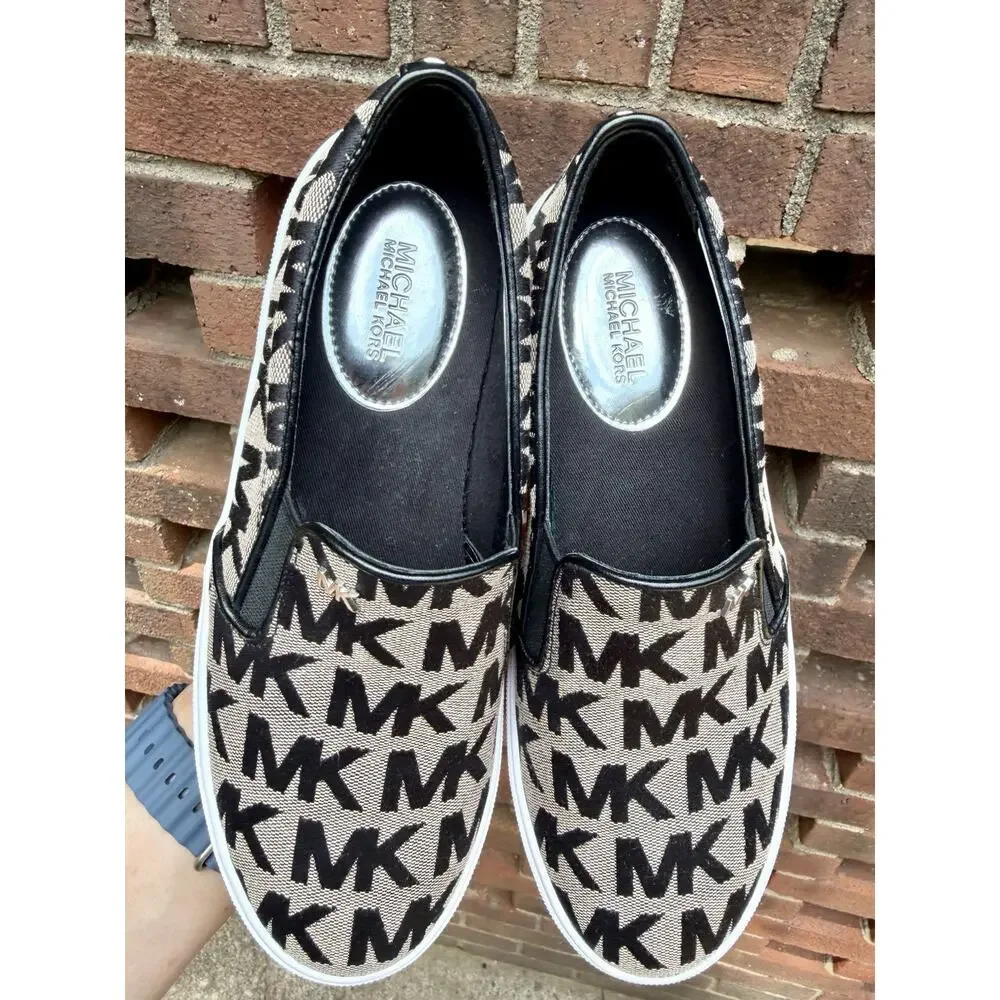 Michael Kors Keaton Women’s Slip On Sneakers Size 7 Monogram Logo NWOB